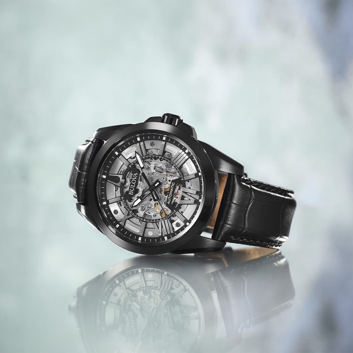 BULOVA オートマチック ブラック スケルトン時計 - 腕時計(アナログ)
